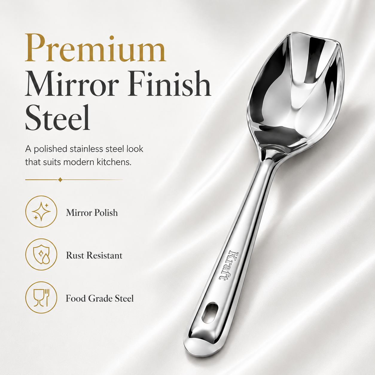 Kraft Stainless Steel Deep Biryani Server | Rice Serving Spoon