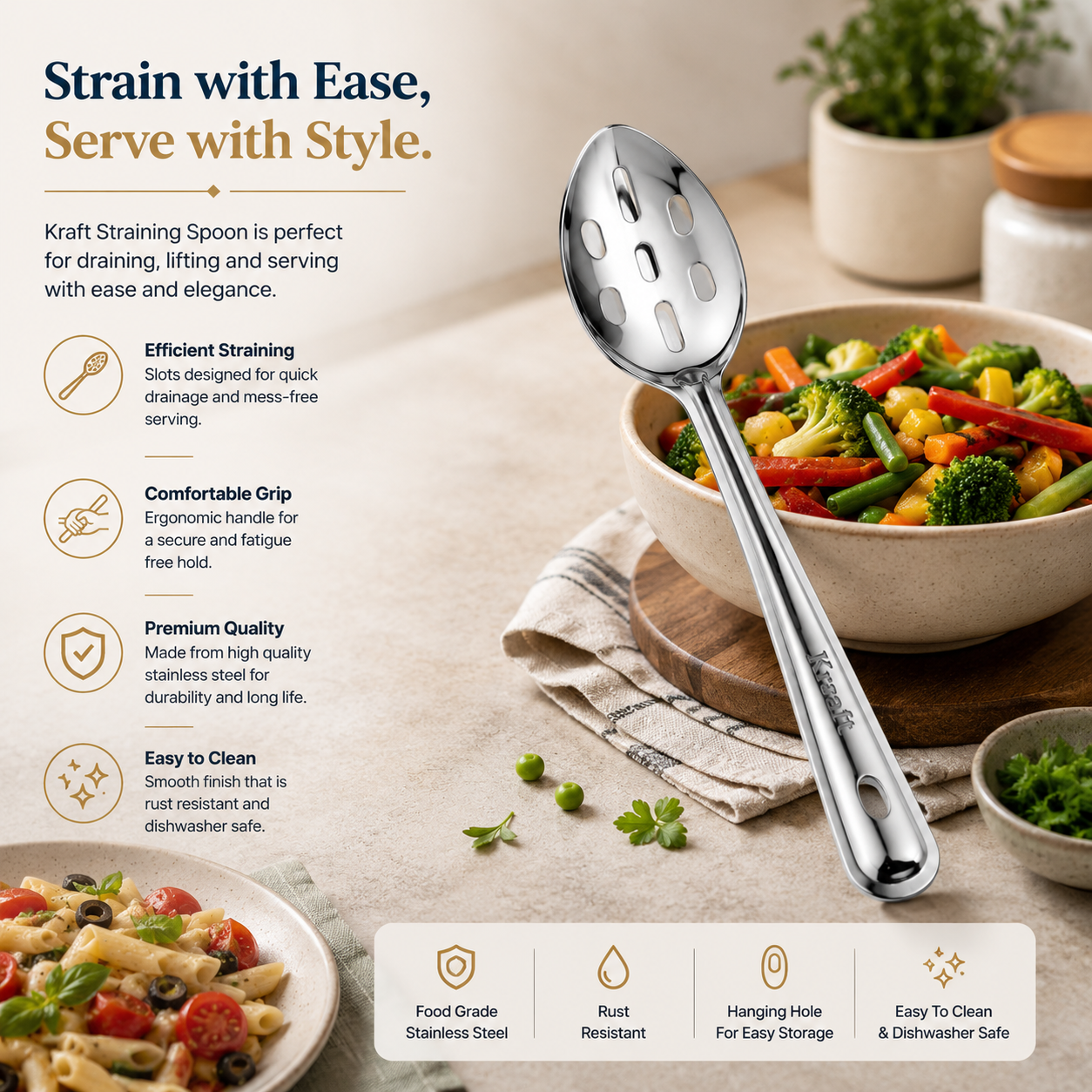 Kraft Stainless Steel Straining Spoon | Slotted Serving Spoon