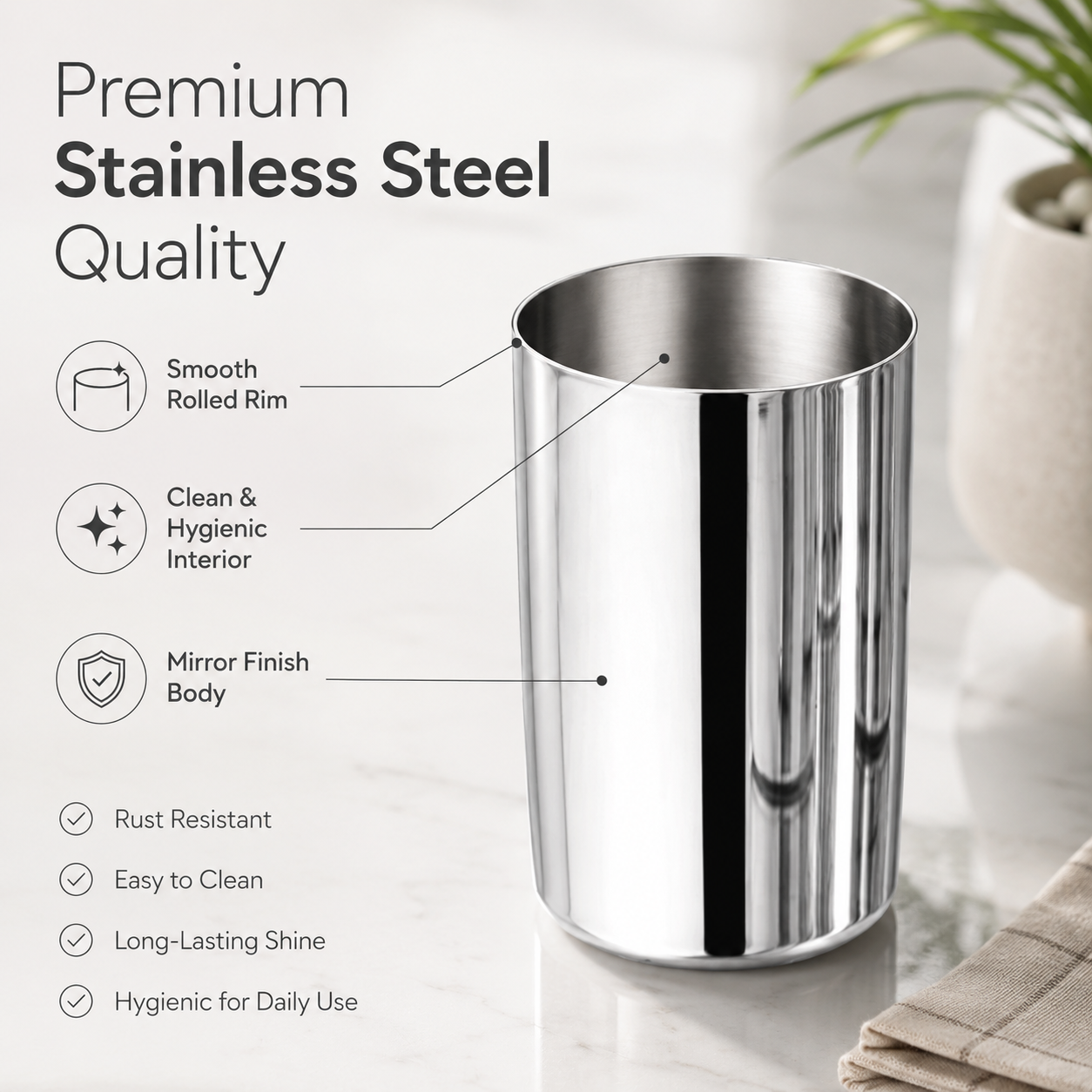 Kraft Stainless Steel Regal Glass Premium Mirror Finish Steel Glass