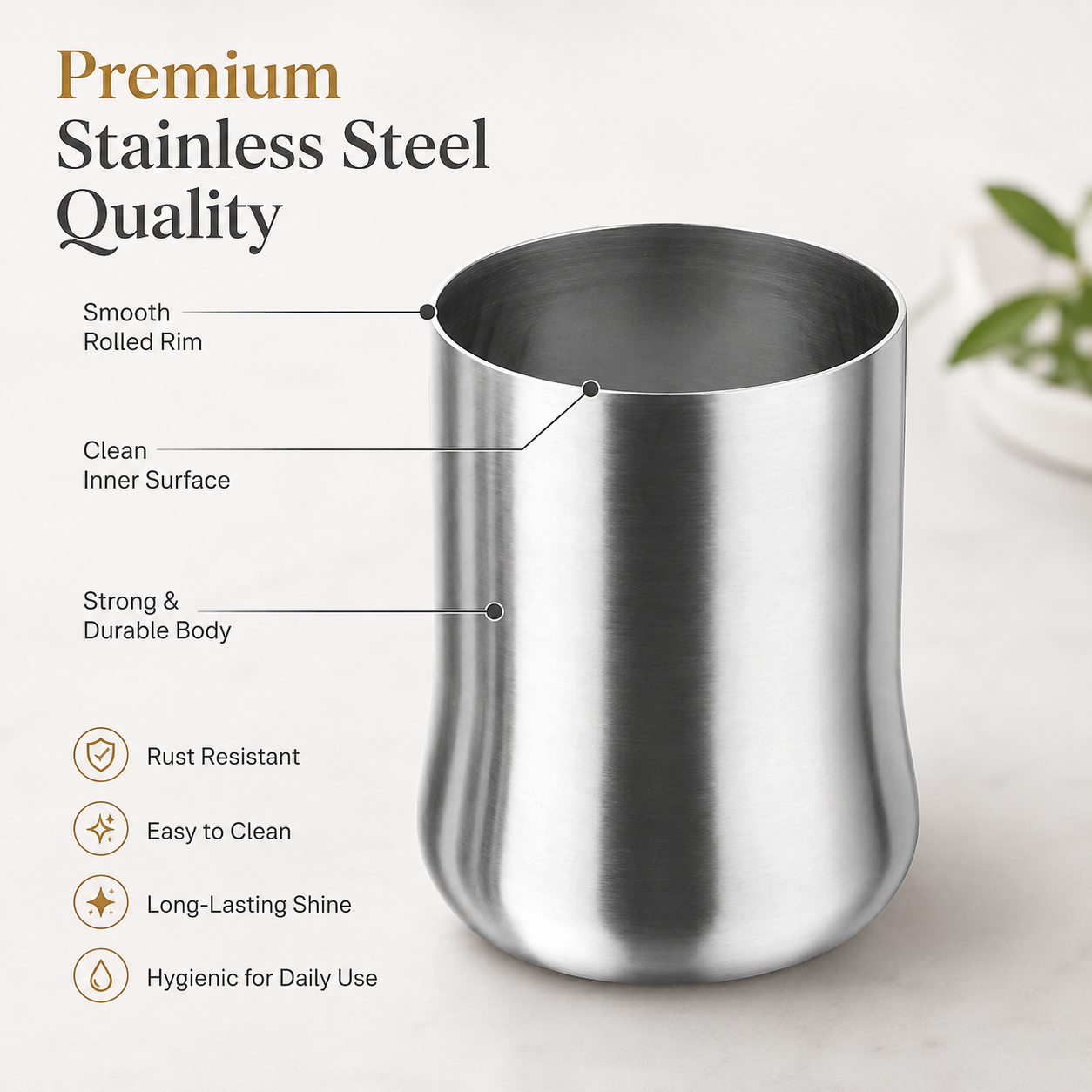 Kraft Stainless Steel Urvashi Glass | Mirror Finish Steel Drinking Glass for Water, Juice, Milk, Chaas & Lassi