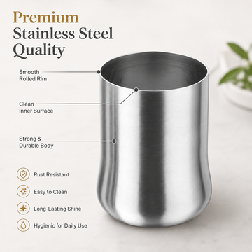 Kraft Stainless Steel Urvashi Glass | Mirror Finish Steel Drinking Glass for Water, Juice, Milk, Chaas & Lassi