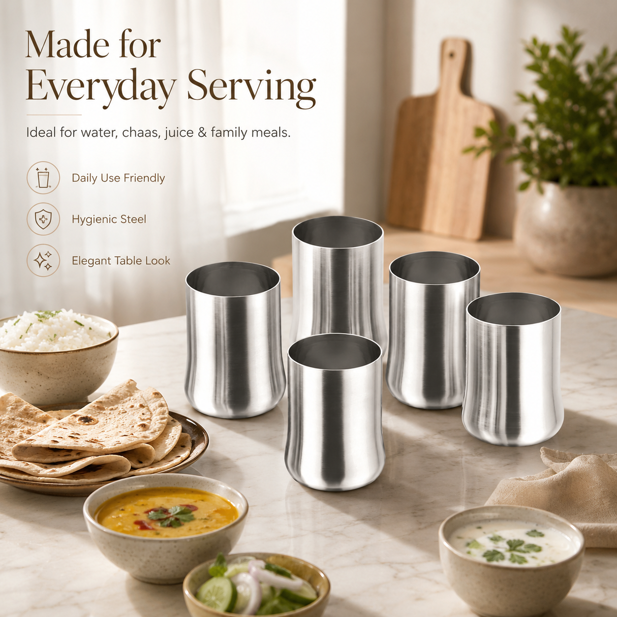 Kraft Stainless Steel Urvashi Glass | Mirror Finish Steel Drinking Glass for Water, Juice, Milk, Chaas & Lassi