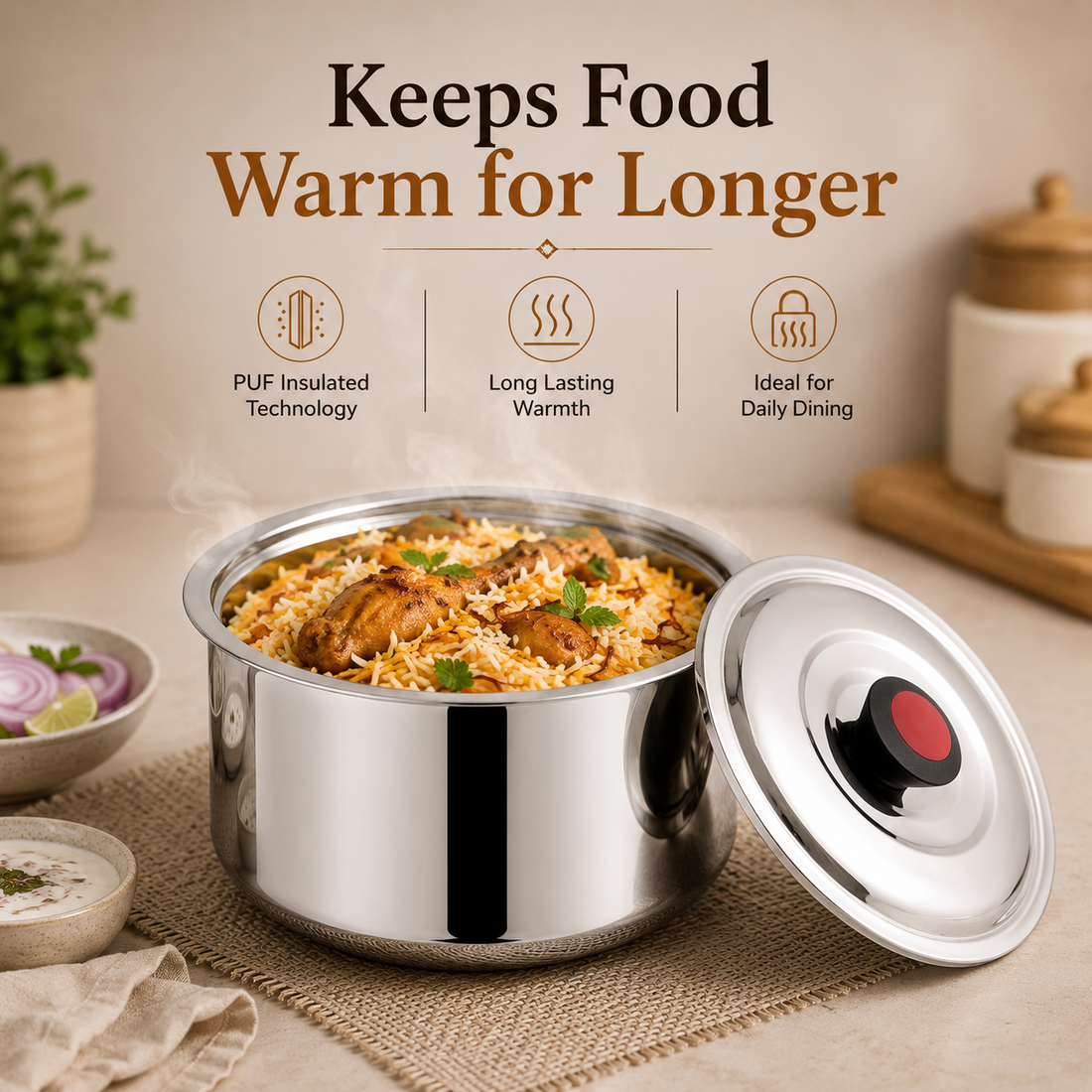 Kraft Belly / Classic Shape Mercury Double Wall Insulated Stainless Casserole