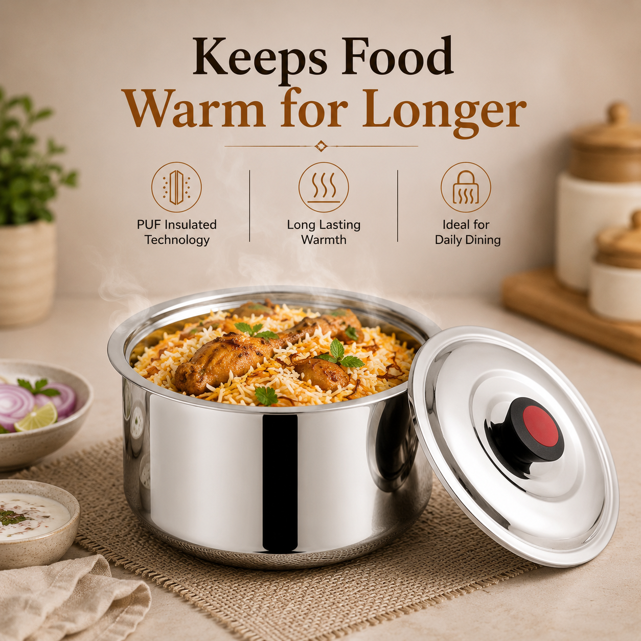 Kraft Mercury stainless steel casserole insulated lifestyle kitchen