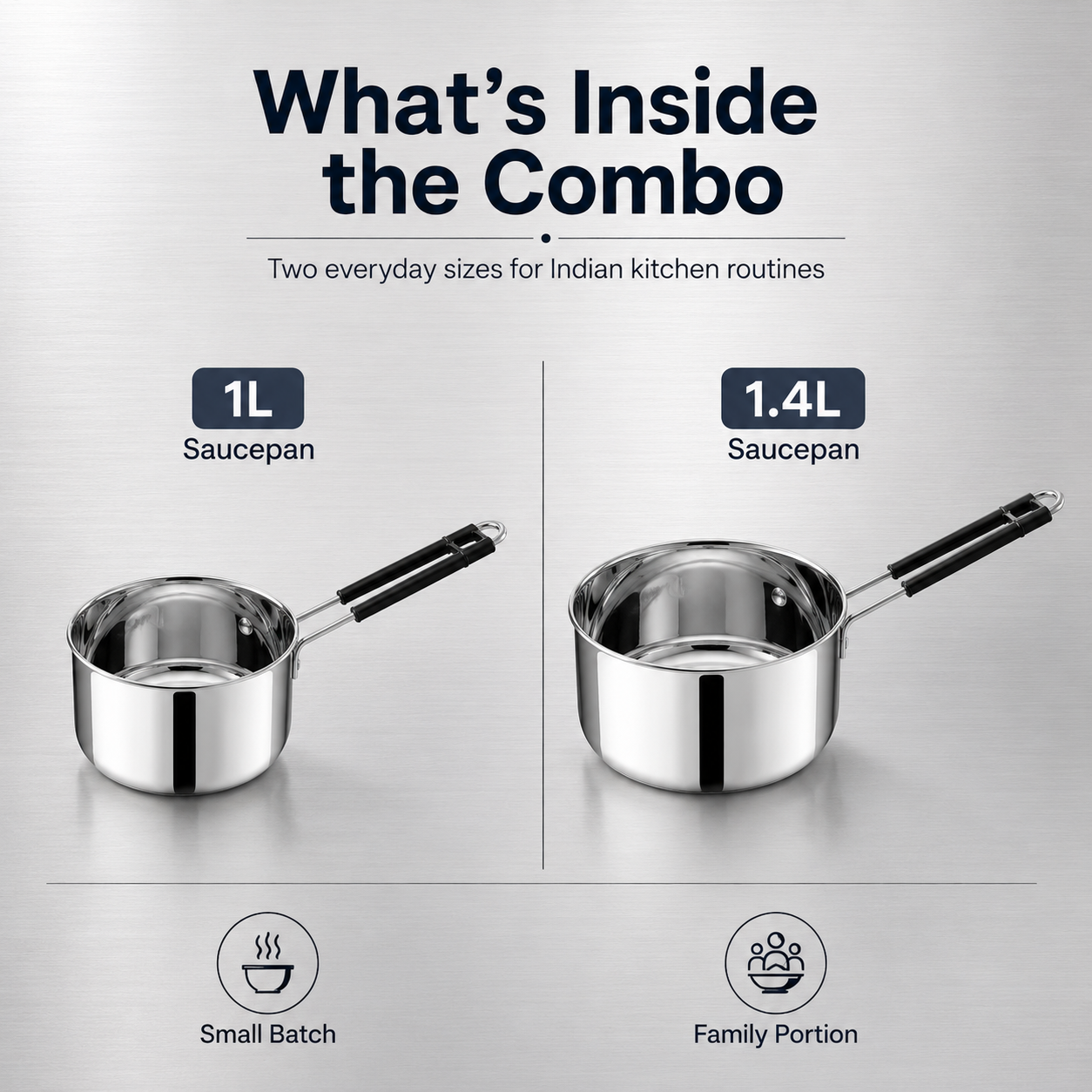 Kraft stainless steel regular saucepan combo set induction view 2