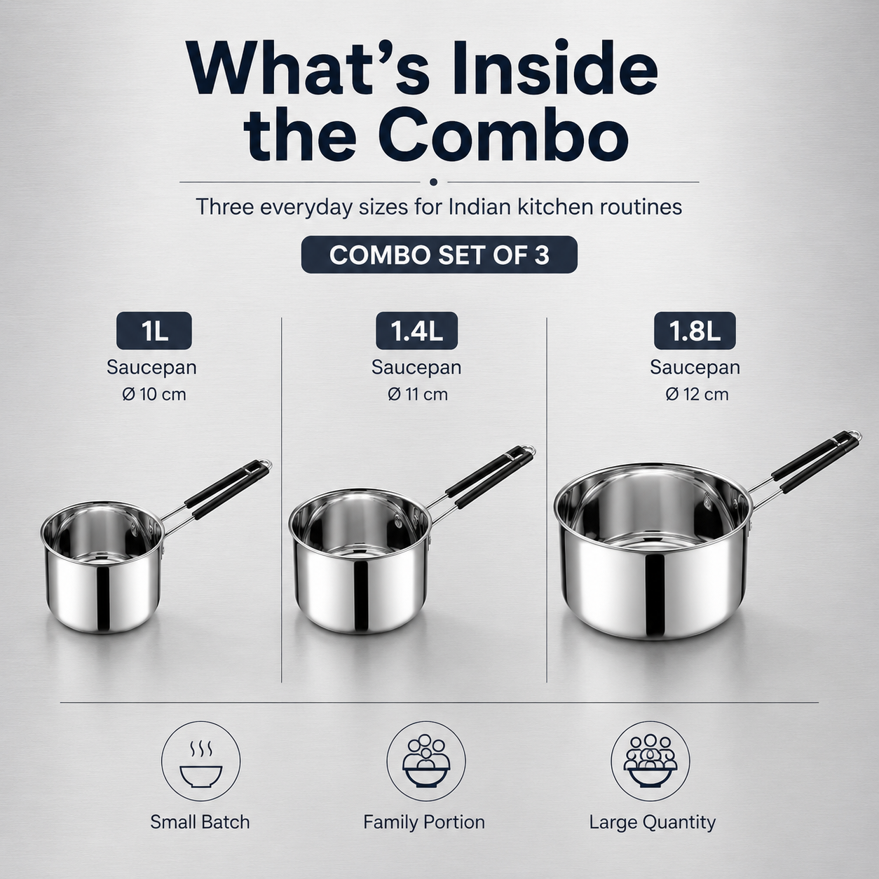 Kraft stainless steel regular saucepan combo set induction view 5