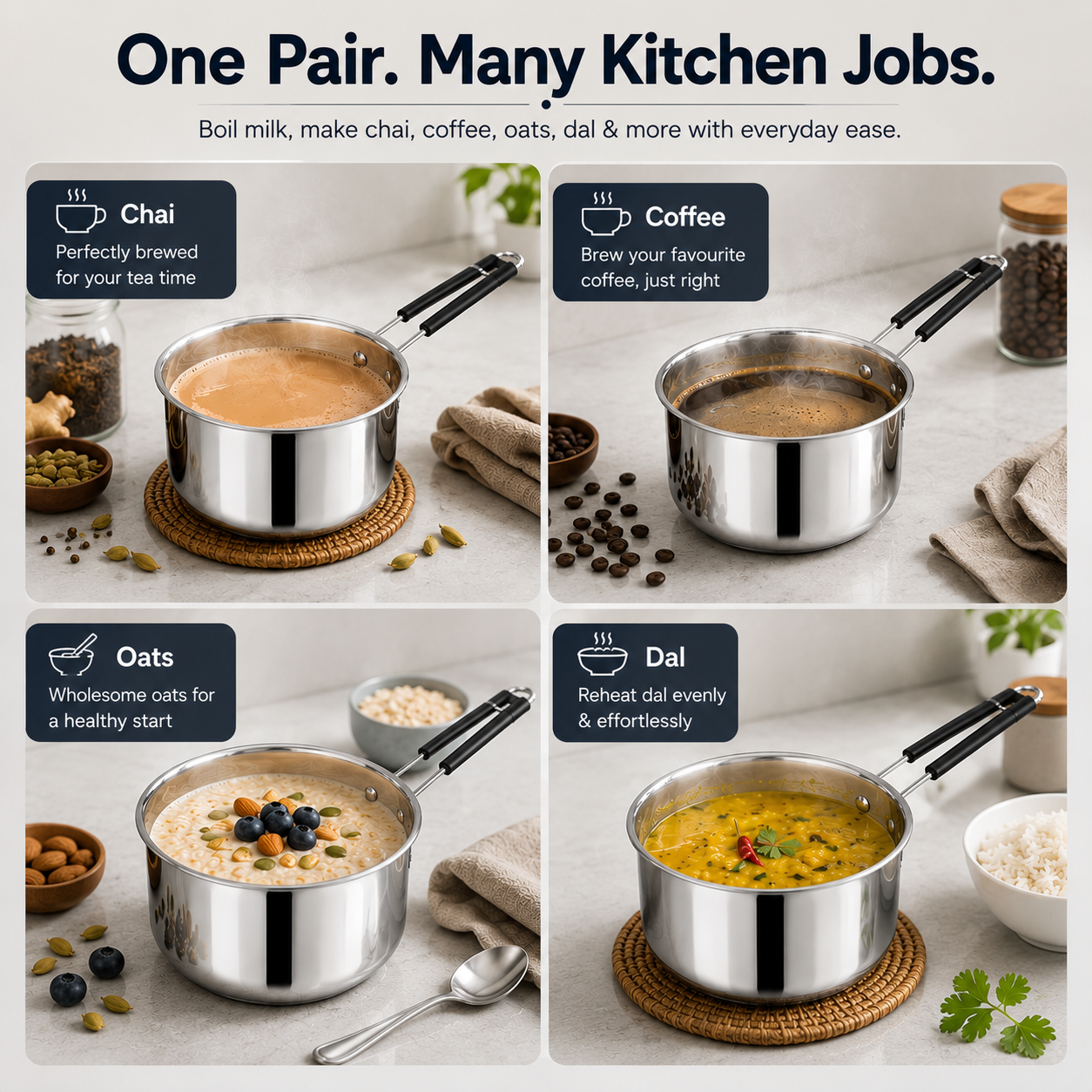 Kraft stainless steel regular saucepan combo set induction view 6
