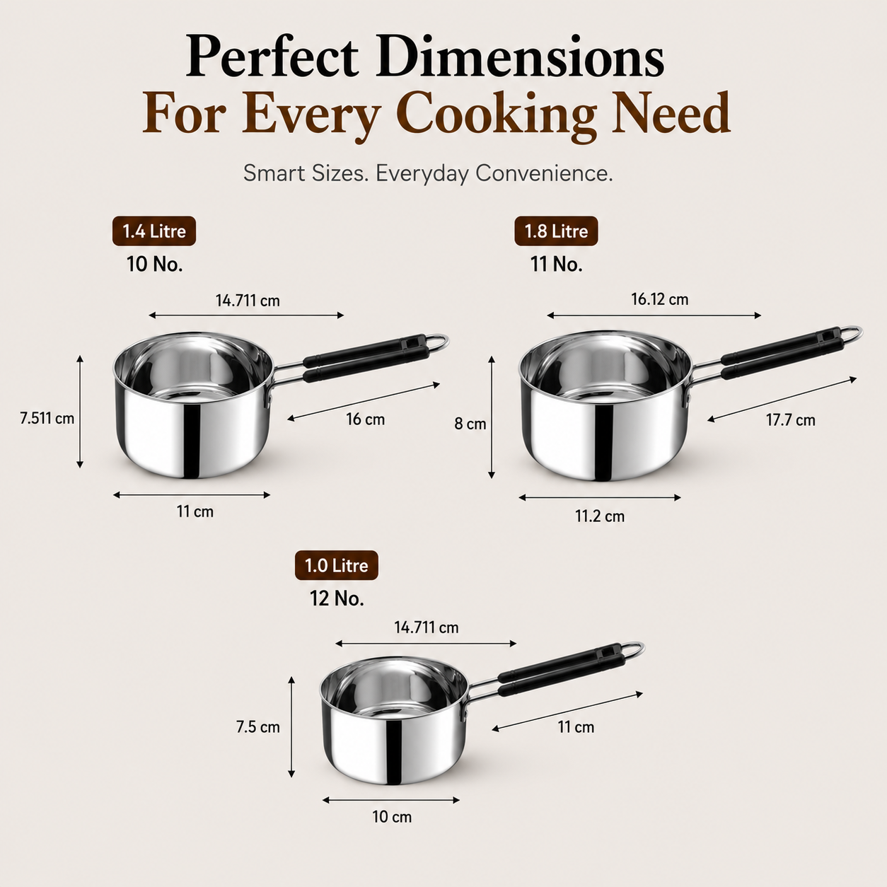 Kraft stainless steel regular saucepan combo set induction view 3
