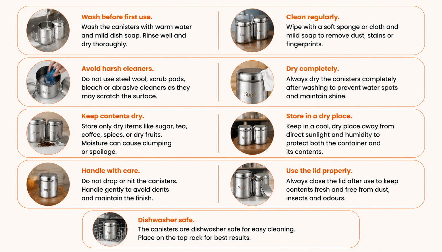 Kraft Prime Stainless Steel Canister Set 2 Pc - Care Guide