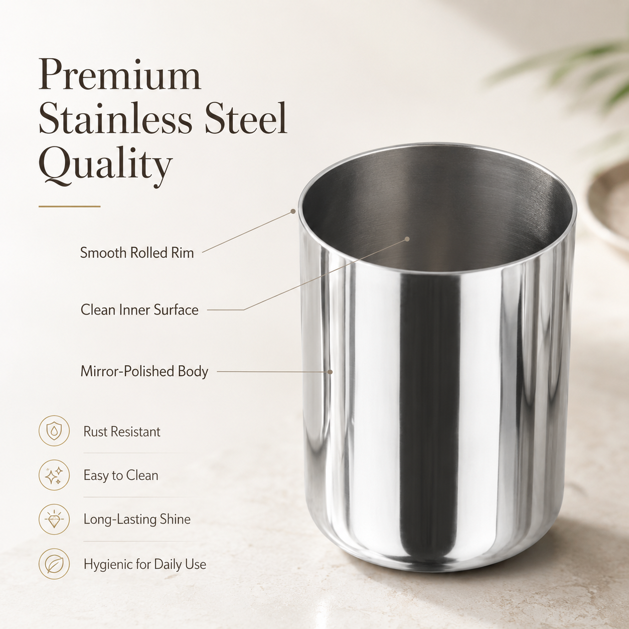 Kraft Stainless Steel Ayushi Glass | Mirror Finish Steel Drinking Glass for Water, Juice, Milk, Chaas & Lassi