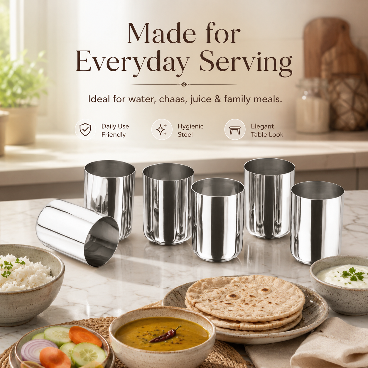 Kraft Stainless Steel Ayushi Glass | Mirror Finish Steel Drinking Glass for Water, Juice, Milk, Chaas & Lassi