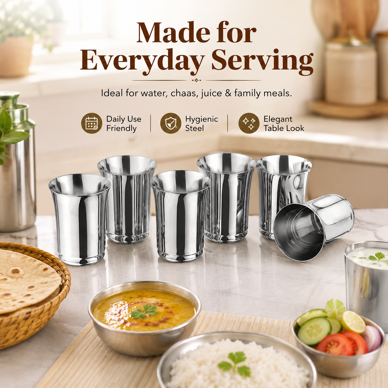 Kraft Stainless Steel Multipurpose Pari Glass Set - 6 pc 400 ml