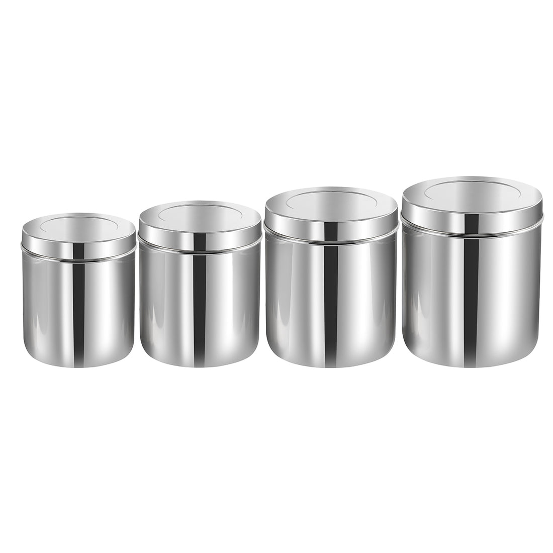 Deep Dabba Set of 4 - 15 X 18 showing three closed containers and one with raw rice