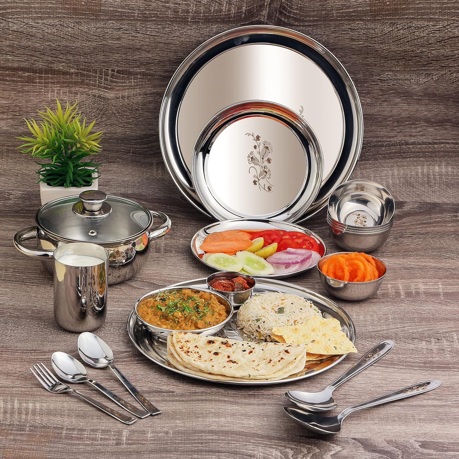 Kraft Daffodil stainless steel dinner set 61pc detail DDS