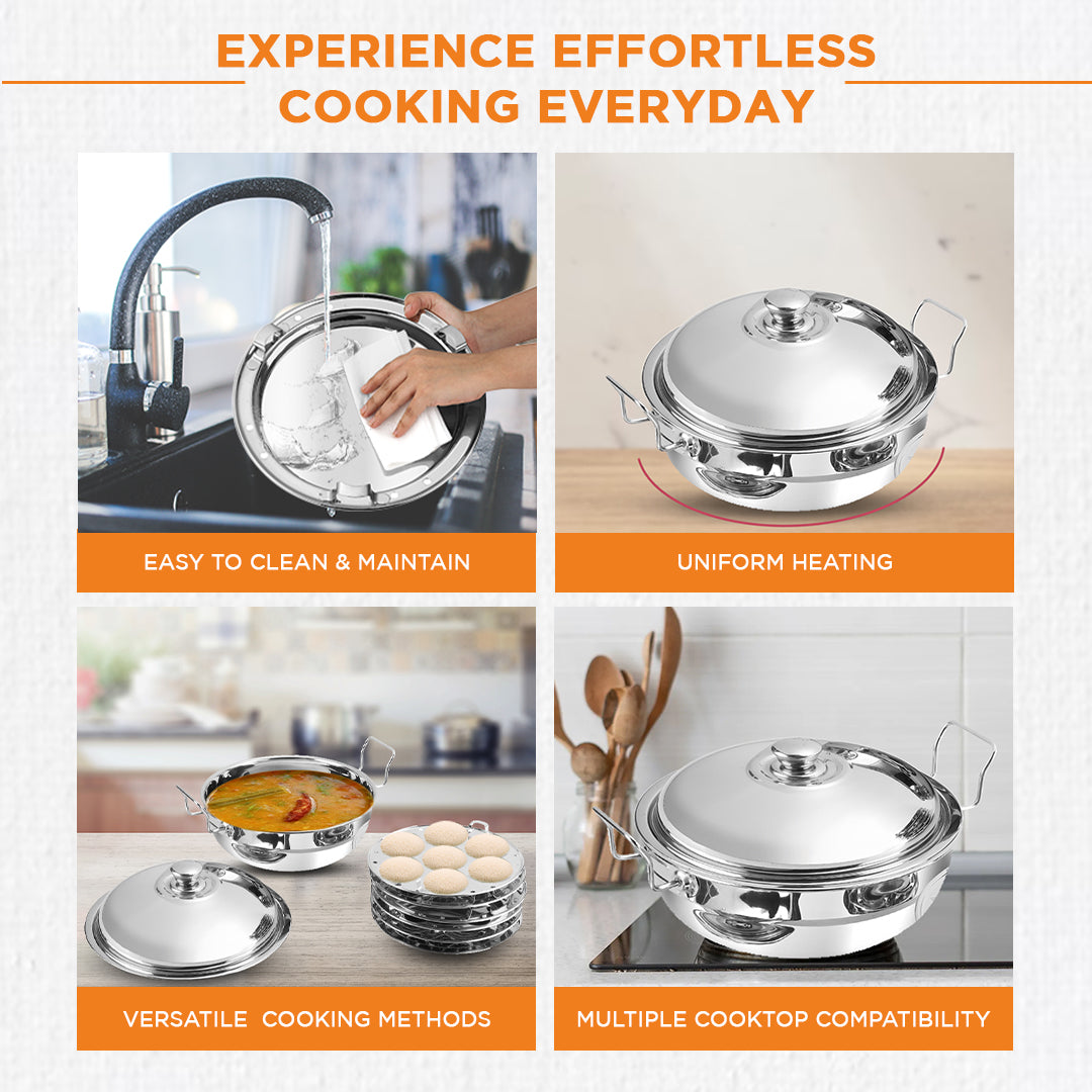 Kraft stainless steel multi kadai 6 plates 26cm induction friendly cookware