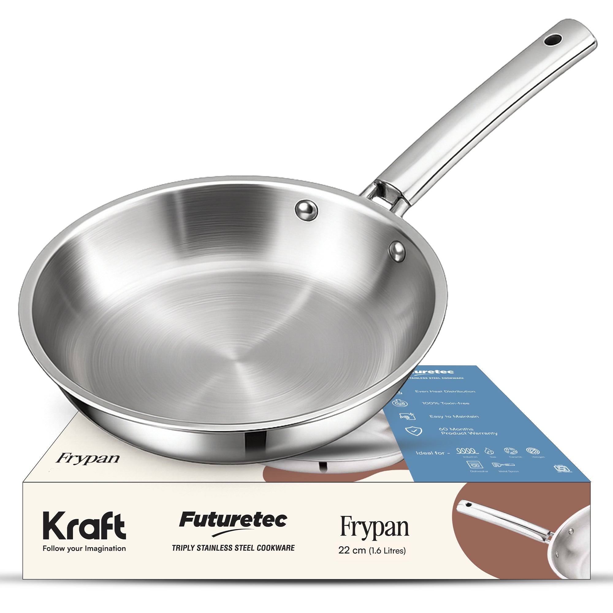Kraft Futuretec Triply frypan 1.6L capacity stainless induction