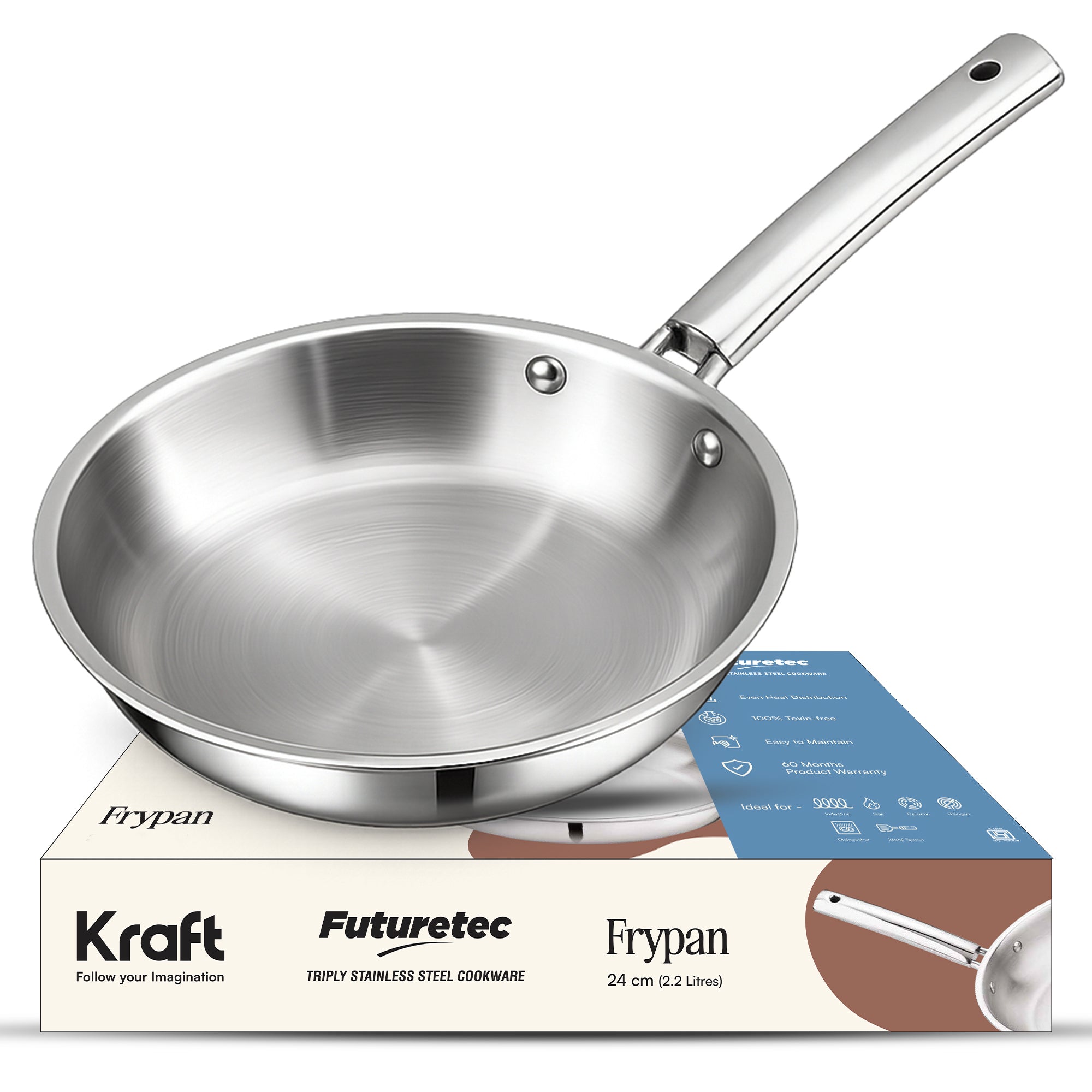Kraft Futuretec Triply frypan 2.2L capacity stainless induction