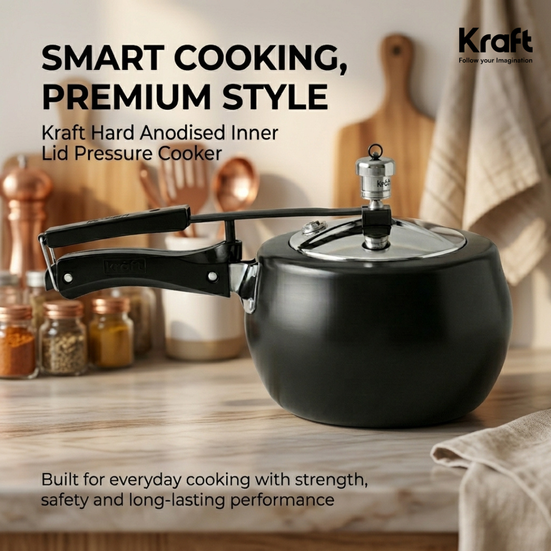 Kraft hard anodised inner lid pressure cooker induction friendly