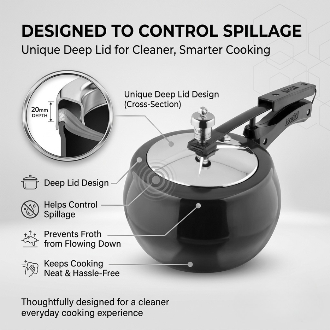Kraft hard anodised inner lid pressure cooker view 6