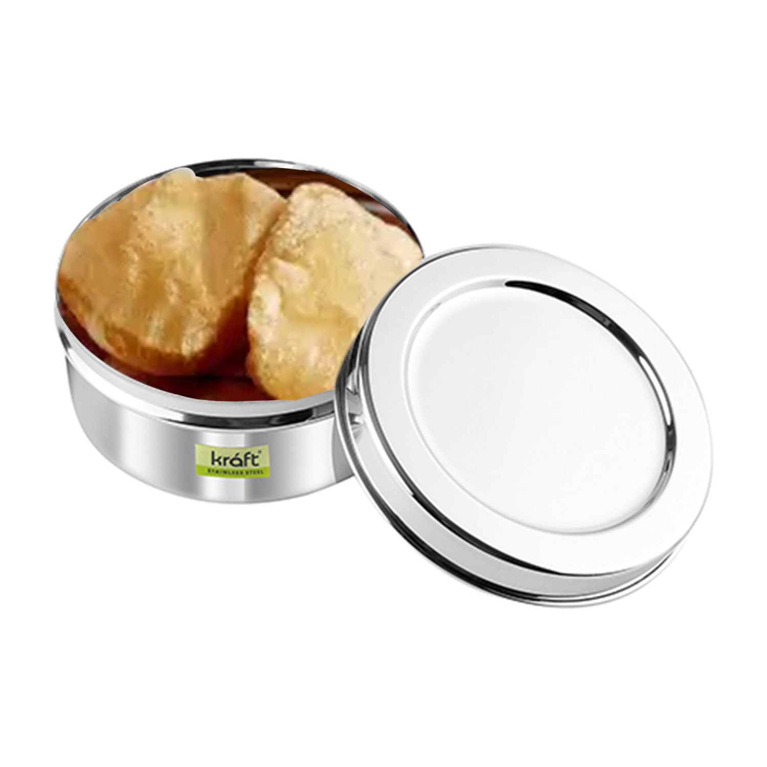 Kraft Stainless Steel Puri Dabba with Lid Mirror Finish Steel Food Storage Container for Puri, Roti, Snacks & Kitchen Use