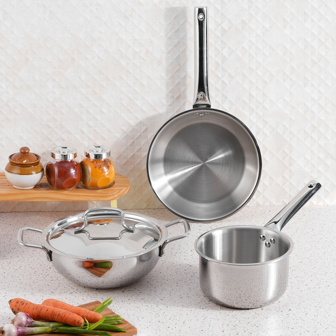 Kraft Futuretec Triply cookware combo set induction friendly stainless steel pots