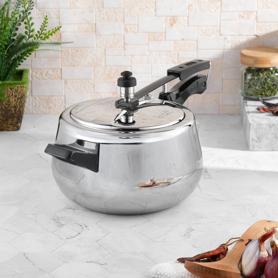 Kraft Futuretec Triply inner lid pressure cooker induction friendly stainless steel