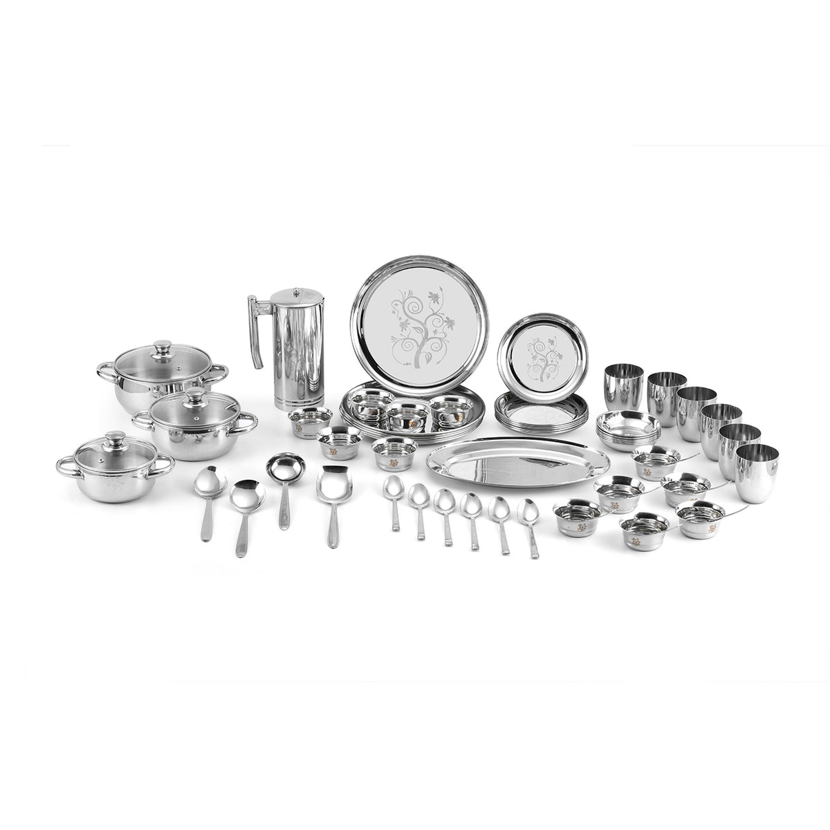 Kraft stainless steel Shagun Dinner Set 51 pc + 6 Vati Free