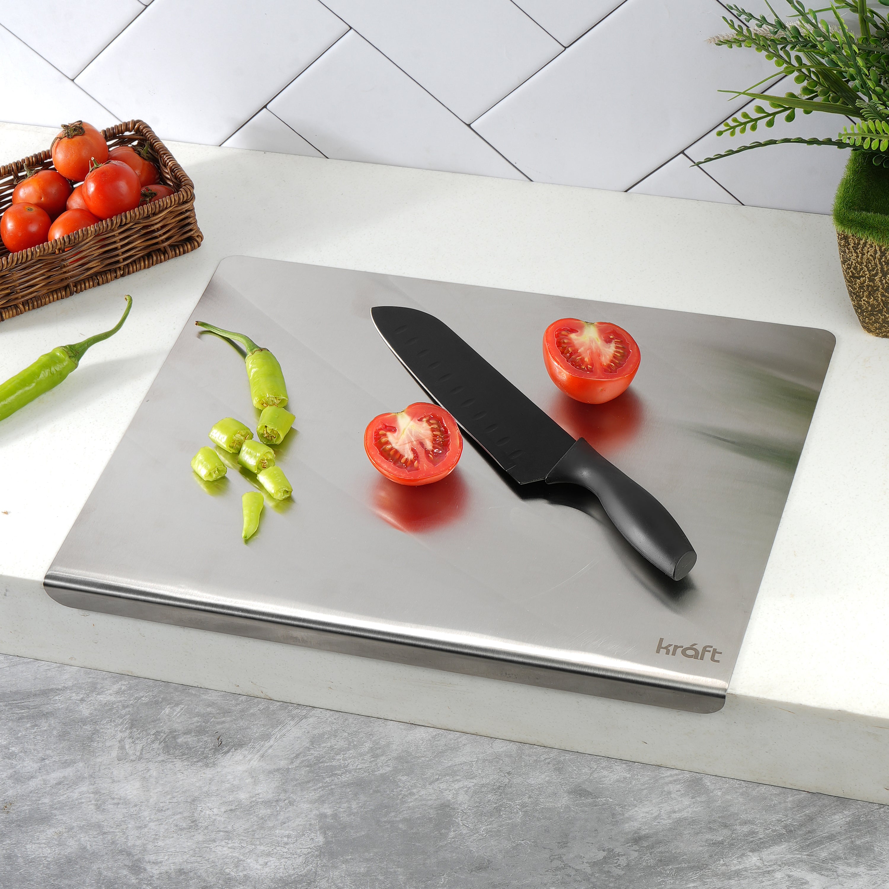 Kraft stainless steel L-shaped edge chopping board 39cm kitchen