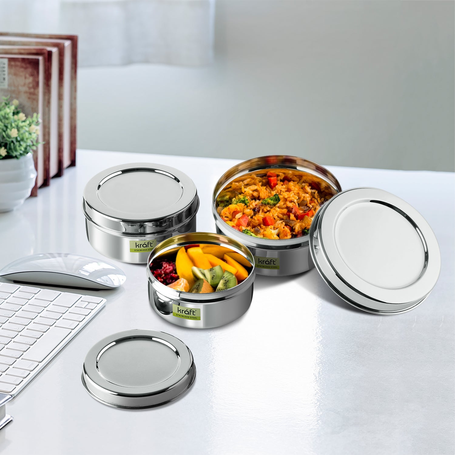 Kraft Stainless Steel Puri Dabba with Lid Mirror Finish Steel Food Storage Container for Puri, Roti, Snacks & Kitchen Use