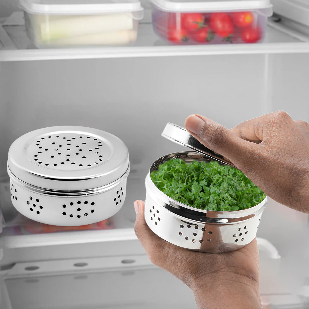 Kraft stainless steel herb storage dabba stackable set 2pc fridge safe