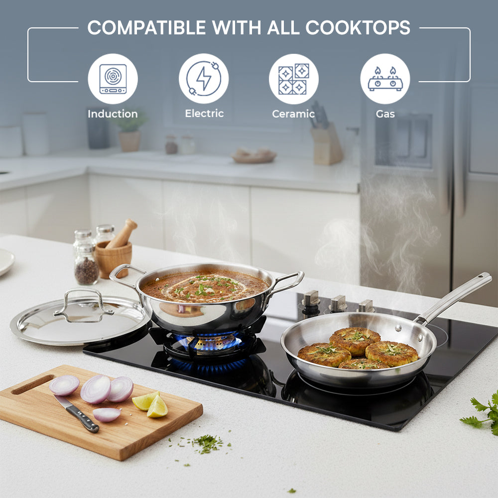 Kraft Futuretec Triply cookware combo set stainless detail 6