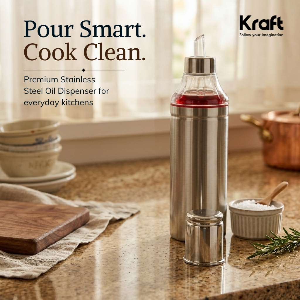 Kraft stainless steel oil dispenser bottle leakproof kitchen container