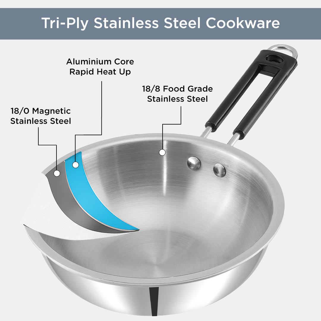 Kraft Futuretec Triply Stainless Steel Wok (Induction Friendly)