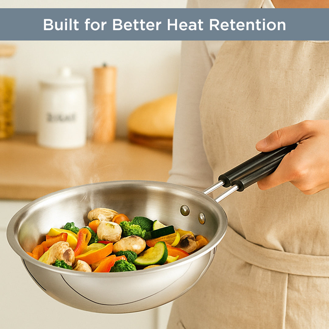Kraft Futuretec Triply Stainless Steel Wok (Induction Friendly)