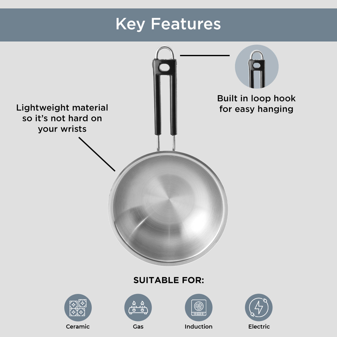 Kraft Futuretec Triply Stainless Steel Wok (Induction Friendly)