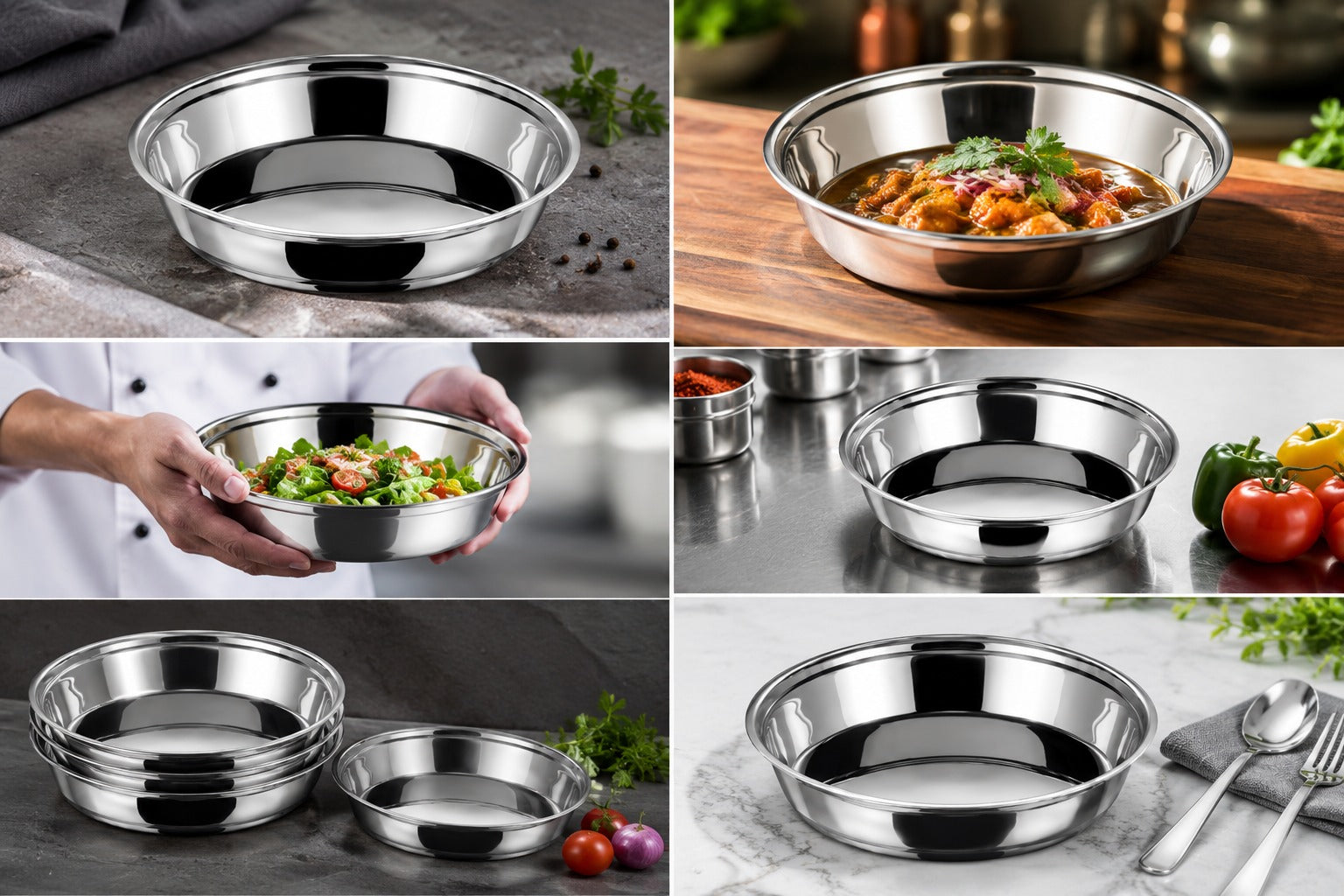 Kraft Stainless Steel Parat Deep Mixing Plate for Kneading Dough, Washing, Serving & Food Prep