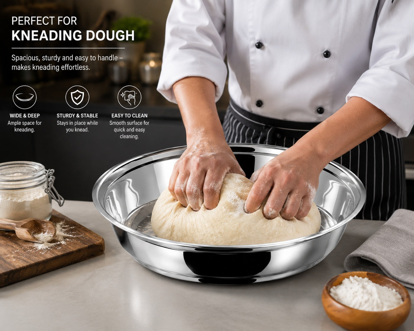 Kraft Stainless Steel Parat Deep Mixing Plate for Kneading Dough, Washing, Serving & Food Prep