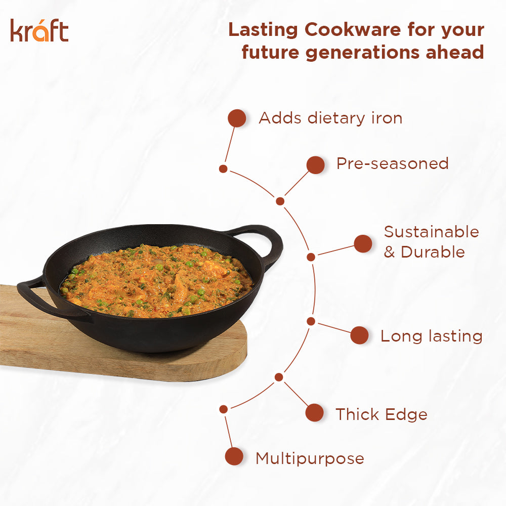 Kraft cast iron kadai B1 pre-seasoned feature kitchen