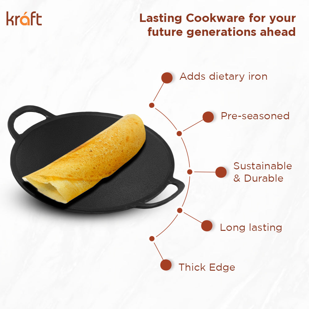 Kraft cast iron dosa tawa omelette pre-seasoned black skillet