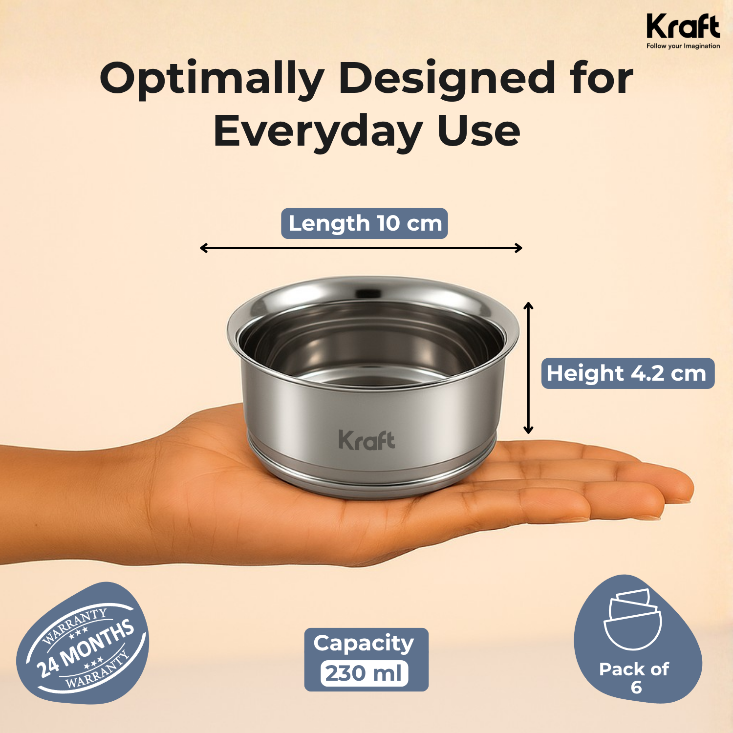 Kraft stainless steel Pari bowl set 6pc kitchen