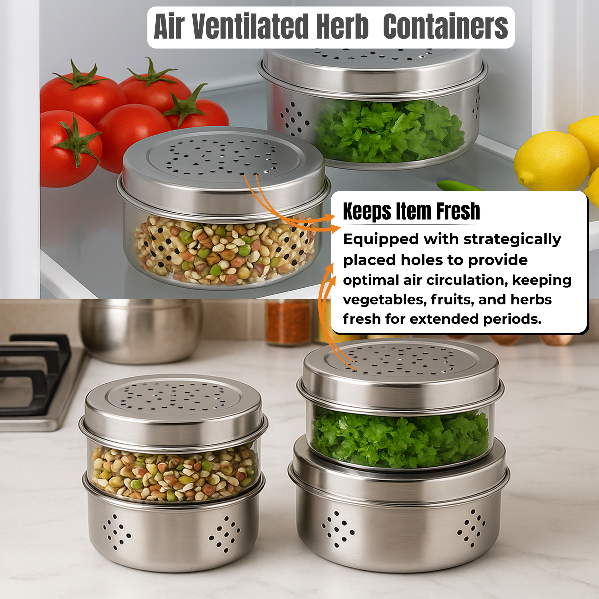 Kraft stainless steel herb storage canister airtight dabba kitchen