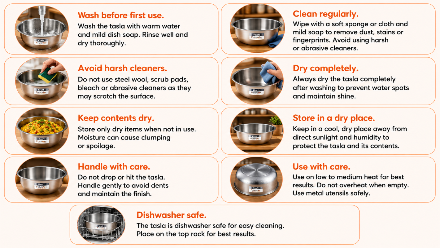 Kraft Futuretec Triply Stainless Steel Extra Deep Tasla (Induction Friendly) - Care Guide