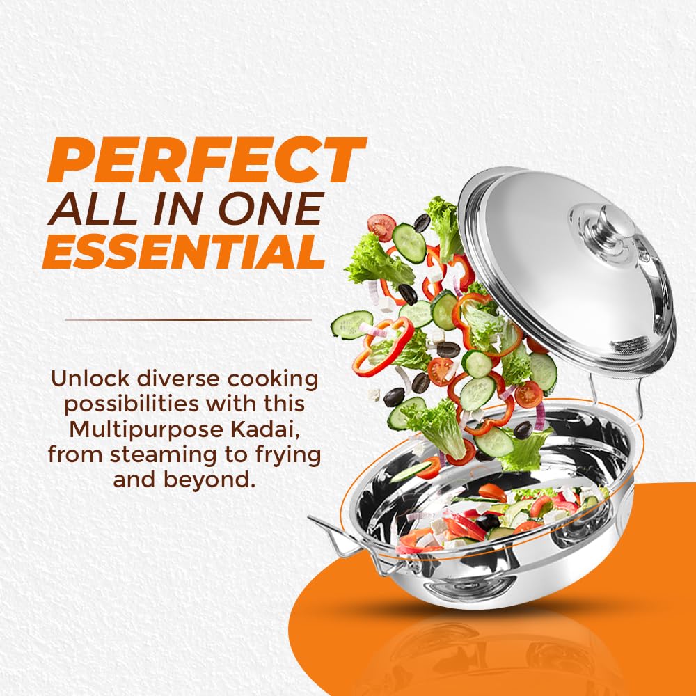Kraft stainless steel multi kadai with 6 plates set kitchen