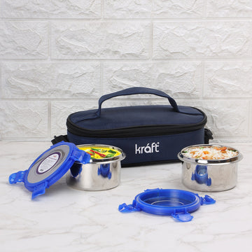 Kraft stainless steel lunch box set flat insulated bag 2 3pc tiffin