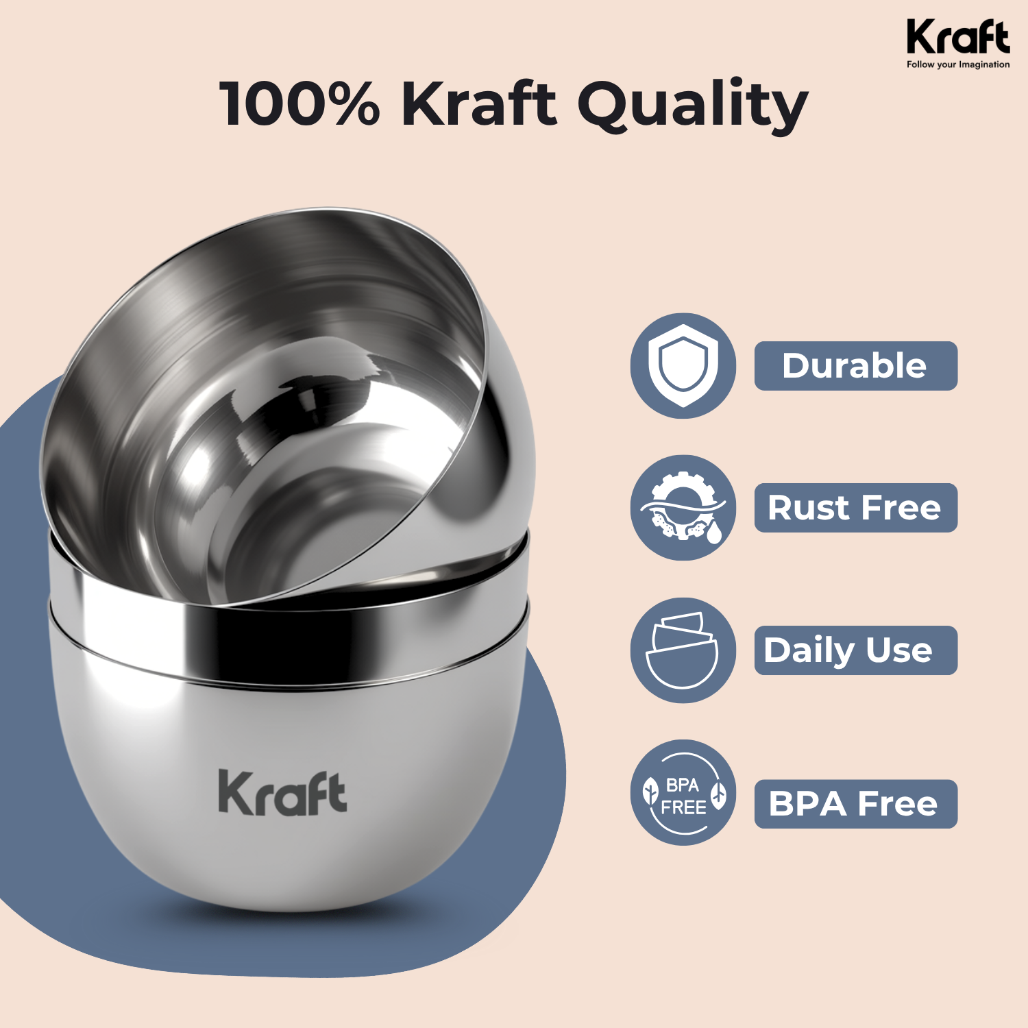 Kraft stainless steel Regal katori set of 6 tableware