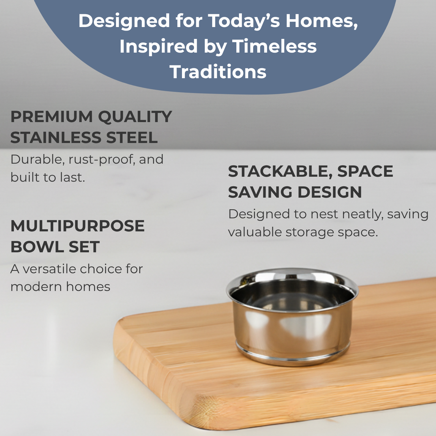 Kraft stainless steel Pari katori set of 6 tableware