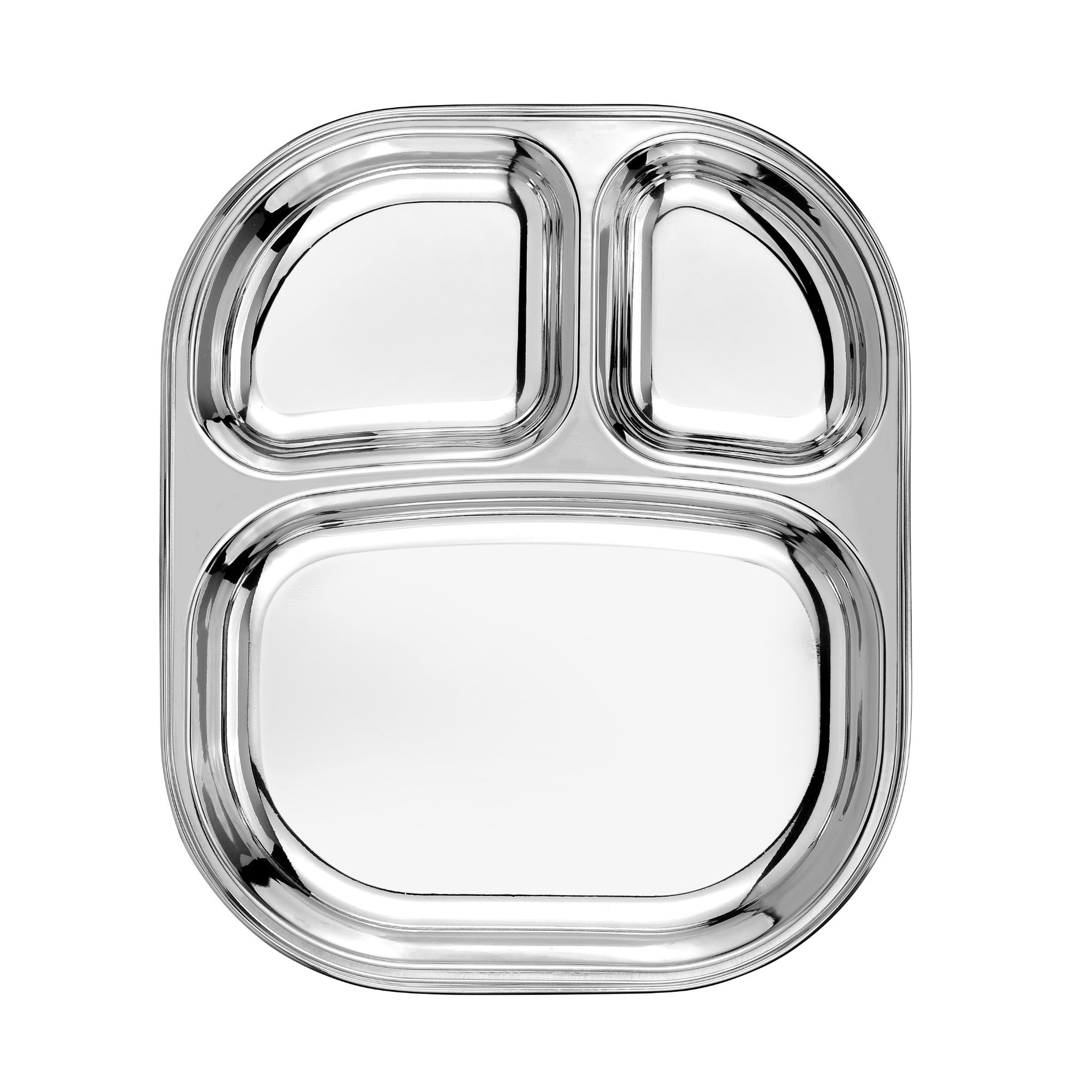 Kraft Stainless Steel Compartment Pav Bhaji Plate 3 Section Plate for Snacks & Dinner Serving