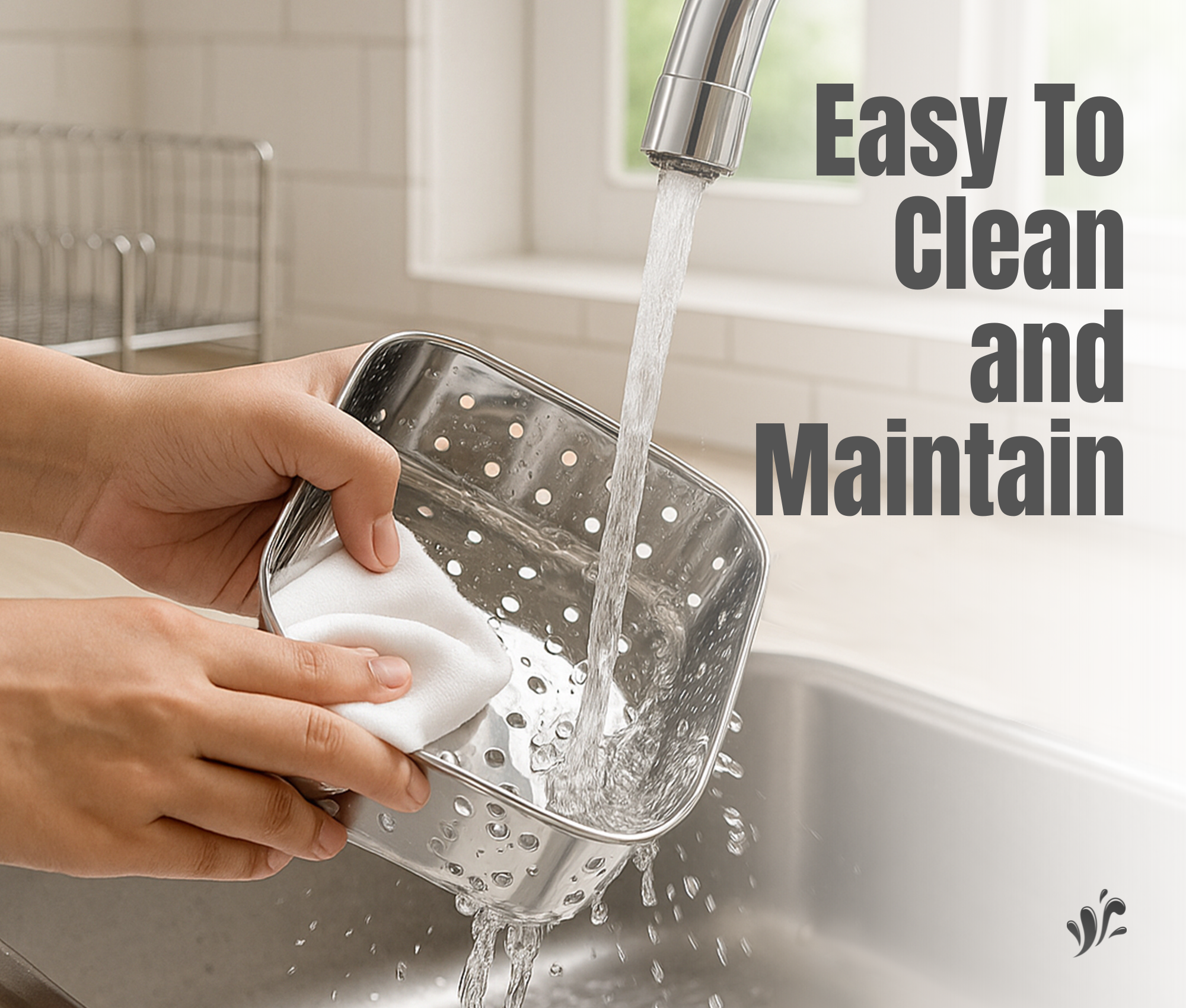Chef cleaning stainless steel square paneer maker under water for quick and easy maintenance