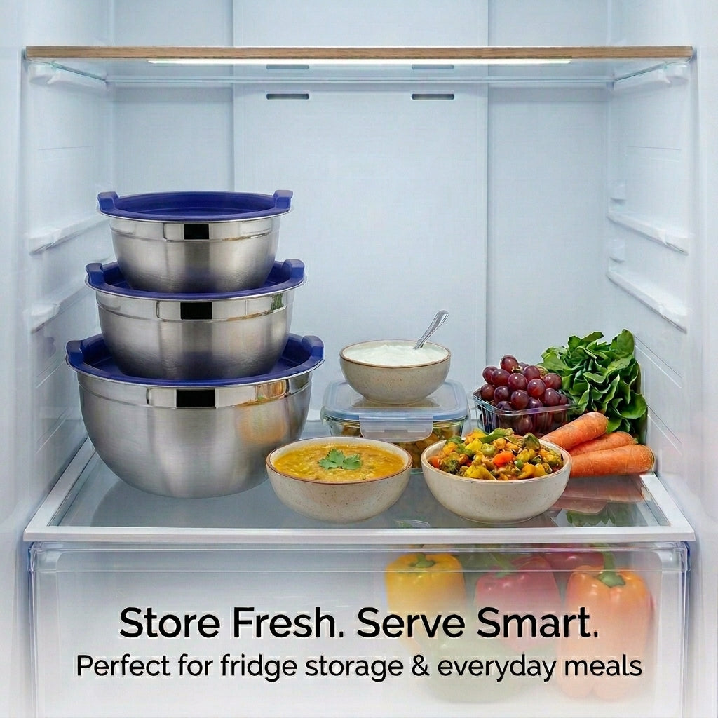 Kraft stainless steel serve storage set detail view
