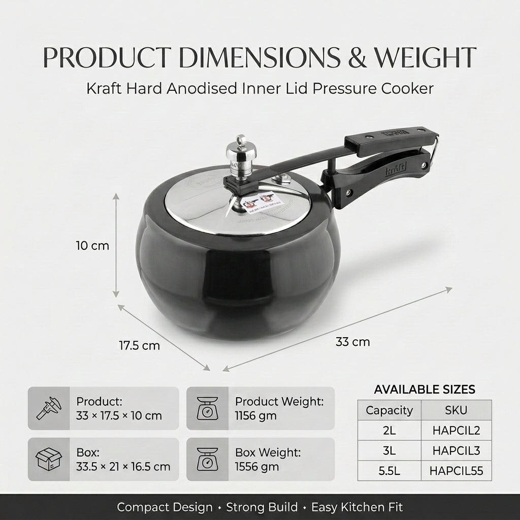 Kraft hard anodised inner lid pressure cooker view 3